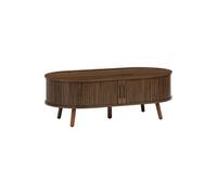 sweeek - Table Basse 2 Portes coulissantes avec 3 Compartiments Effet Bois rainuré Noyer. L 110 x P 59 x H 39cm