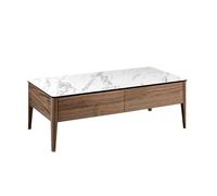 Table basse 2 tiroirs bois noyer et plateau en marbre céramique blanc Mykal
