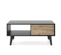 Table basse 2 tiroirs Noir et Chêne 105 cm - ISAAC
