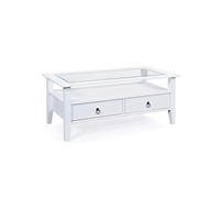 Table basse 2 tiroirs pin massif vernis blanc Prince 115 cm