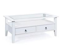 Table basse 2 tiroirs pin massif vernis blanc Prince 115 cm Blanc G