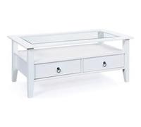Table Basse En Verre 2 Tiroirs Blanche FLAVY Blanc
