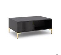 Table basse 3 niches noir avec pieds et poignées dorés L100 cm - 100 cm X 66 cm X 39,6 cm - FLINN