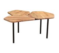 Table basse 3 plateaux bois massif et métal noir L95 cm SUZANE