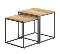 Table Basse 50x50 cm, Lot de 2 Tables gigognes carrées Aspect chêne, Pieds en métal Noir, Style Industriel Peu encombrant pour Salon, Chambre et Coin détente