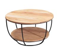 Table basse 60 x 34,5 x 60 cm en bois d'acacia massif/métal | Table de salon design ronde | Table de salon industrielle marron | Table avec étagère