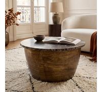 FineBuy Table Basse métal avec Plateau en marbre Noir 60cm Rond - Table de Salon Design Table de Salon Ronde - Table de canapé Massive - Table d'appoint extravagante Faite à la Main