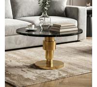 FineBuy Table Basse Or 60cm avec Plateau en marbre Noir - Table de Salon Ronde - Table de canapé Alu Moderne - Table d'appoint Aluminium - Table Design Salon piètement métallique Fait Main