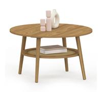 IDMarket Table basse Hanae 70 cm ronde bois façon hêtre plateau effet naturel cannage