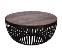 Table basse 70 x 33 x 70 cm en bois/métal - Table de salon industrielle - Table de club de salon - Table basse avec structure en métal - Table de salon massive - Table de salon design ronde