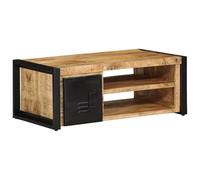Table basse 90 x 50 x 36 cm en bois massif de manguier brut et fer - Durable et naturelle pour salon et petites pièces