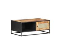 Table basse 90x50x35cm Bois de manguier brut et canne naturelle
