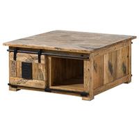 Table Basse 90x90x45 en Bois de manguier laqué Brun Clair Railway #1006
