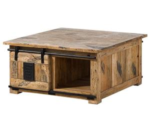 Table Basse 90x90x45 en Bois de manguier laqué Brun Clair Railway #1006