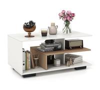 CostwayTable Basse avec Rangement Table Centrale avec Etagère Centrale en ?L? Table Géométrique à 3 Niveaux Naturel et Blanc + Naturel