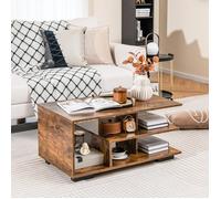 Table Basse à 3 Niveaux avec Rangement COSTWAY, Etagère Centrale en L, pour Salon Bureau Chambre, 90 x 50 x 42 cm, Marron Rustique