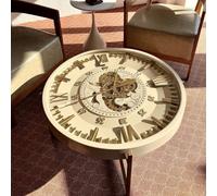 Table Basse à Engrenages d'horloge rétro，véritable engrenage Mobile | Horloges décoratives industrielles d'art de Steampunk for le bureau à la maison de salon(Milky white)