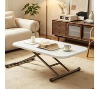 Table Basse à Hauteur Réglable sur Roulettes,Polyvalente,Épaissie et Stable | Table basse panneaux épaissis et supports renforcés à haute capacité de charge,bords arrondis anti-chocs(White,35.4x23.6")