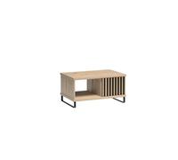 Table basse à lamelles MALI, 90x46x58 cm, Modern Tables de Salon avec 1 Tiroir, Table Basse en Bois Idéale Pour le Salon, Plateau Meuble en Stratifié, Avec Pieds en Métal - Chêne Artisanal/Noir