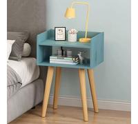 Table basse à pieds en bois avec étagère ouverte, adorable et pratique, parfaite pour canapé ou chambre à coucher, finition bleue élégante, décoration d'intérieur moderne
