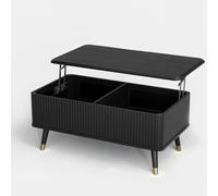 Table basse à plateau relevable avec étagères de rangement et compartiments cachés, design rectangulaire multifonctionnel pour salon ou bureau