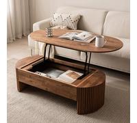 Table Basse à Plateau relevable cannelé, Tables Basses Modernes du Milieu du siècle pour Salon, Table Basse Ovale avec Plateau relevable, Table d'appoint en Bois avec Rangement (120 cm)