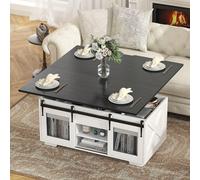 Table basse à plateau relevable de style portes de grange VOWNER transformable en table à manger Table basse multifonctionnelle 3 en 1 avec grand espace de rangement La table basse complète sera livré