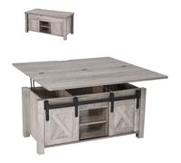 VEVOR Table Basse à Plateau relevable rectangulaire, 1000 x 500 x 485 mm, Table de Salon avec Porte de Grange et Compartiment de Rangement dissimulé pour Bureau, Maison, Couleur du chêne Rustique