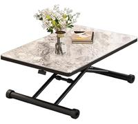 Table Basse à Plateau Relevable Se Convertit En Table De Salle à Manger, Table Pliante Réglable En Hauteur Avec Plateau En Bois Et Pieds En Métal Croisés Robustes(Size:120*60*10-71cm,Color:A)