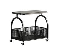 Table basse à roulettes avec roulettes, chariot de rangement ovale à deux étages avec plateau en verre de sécurité épais et étagère en treillis, cadre en métal solide pour chambre à coucher, salon