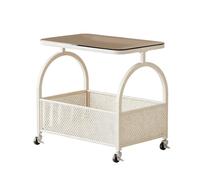 Table basse à roulettes avec roulettes, chariot de rangement ovale à double étages, plateau en verre de sécurité épais et étagère en treillis, cadre en métal solide, table d'appoint pour chambre à