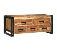 Table Basse - Acacia Massif - 120x60 cm - Finition Mat - 5 Tiroirs de Rangement