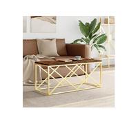 vidaXL Table Basse, Table d'Appoint, Bout de Canapé Intérieur, Table de Salon, Moderne, Acier Inoxydable et Bois Massif de Récupération