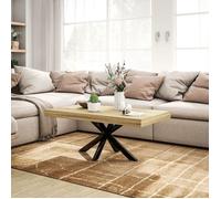 Table basse - AKOZON - 9772 - Rectangulaire - Plateau aspect bois - Pieds acier croisés noirs