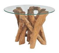 Table basse - AKOZON - Bois flotté de teck massif - Verre trempé - Style vintage - 60 cm