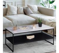 IDMarket Table basse Alaska Double plateau Effet marbre Pieds métal noir