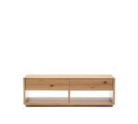 Table basse Alguema 2 tiroirs, placage chêne, finition naturelle, 140 x 60 cm