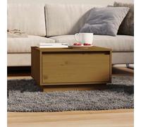 Table basse ambre 55 x 56 x 32 cm en bois massif de pin | Avec tiroir, bois de pin massif, marron ambré, stable, facile à nettoyer, design effet suspendu