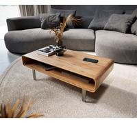 Table basse Anaya 100x50 cm acacia naturel 1 compartiment pied en L inoxydable