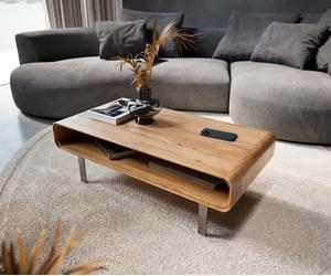 Table basse Anaya 100x50 cm acacia naturel 1 compartiment pied en L inoxydable
