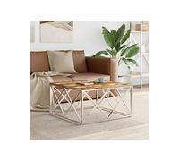 vidaXL Table basse argenté acier inoxydable/bois massif récupération349976 Argent G
