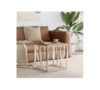 Table basse argenté acier inoxydable/bois massif récupération350048