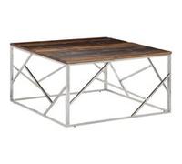 Table basse argenté acier inoxydable et bois de mélèze massif Argent G