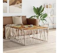 Vidaxl Table Basse Argenté Acier Inoxydable Et Bois Massif D'acacia Multicolore