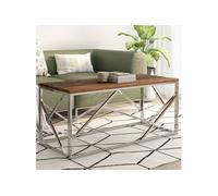 Vidaxl Table Basse Argenté Inox Et Bois De Mélèze Massif Multicolore