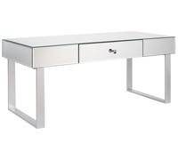 Table Basse Argentée en MDF Verre Métal Finition Brillante 1 Tiroir Nesle