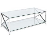 Table Basse Argentée en Verre Trempé et Acier Inoxydable 40 x 60 cm Moderne