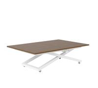Table basse ARIA - relevable et extensible - 120-160x80 cm - Blanc / Noyer Franklin