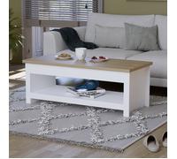 Table basse Arlington blanc et chêne avec 1 étagère de rangement - Meuble de salon moderne