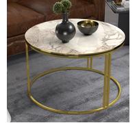 [en.casa] Table Basse Ronde Table de Nuit de Chevet Stylée Panneau de Particules Métal 50 x 70 cm Marbre Blanc Or